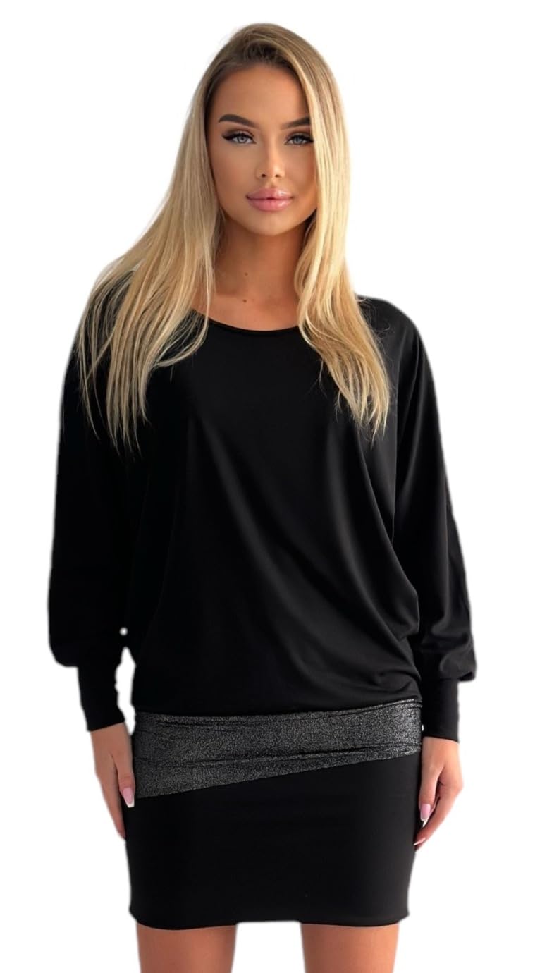 Mississhop Damen Minikleid festlich Glitzer Kleid Pulli Tunika S M L XL XXL