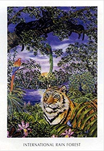 International Rain Forest by Jan Law 24x36 Art Print Poster Tropical Floral Landscape Tiger Parrots Panthers Peacock Butterfly