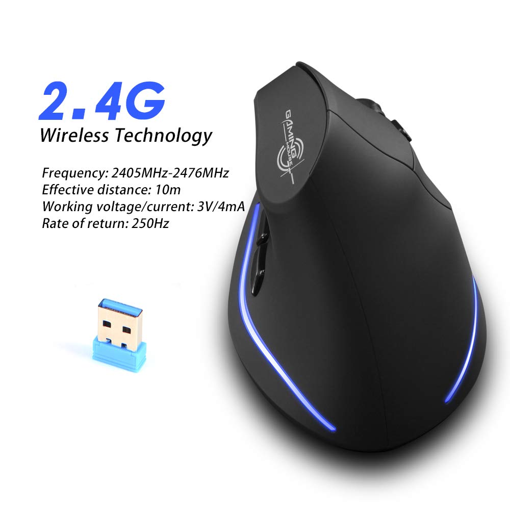 F-35 - Mouse da gioco wireless verticale, ergonomico, ricaricabile, opzionale, portatile, 2400 DPI, per computer Mac e PC