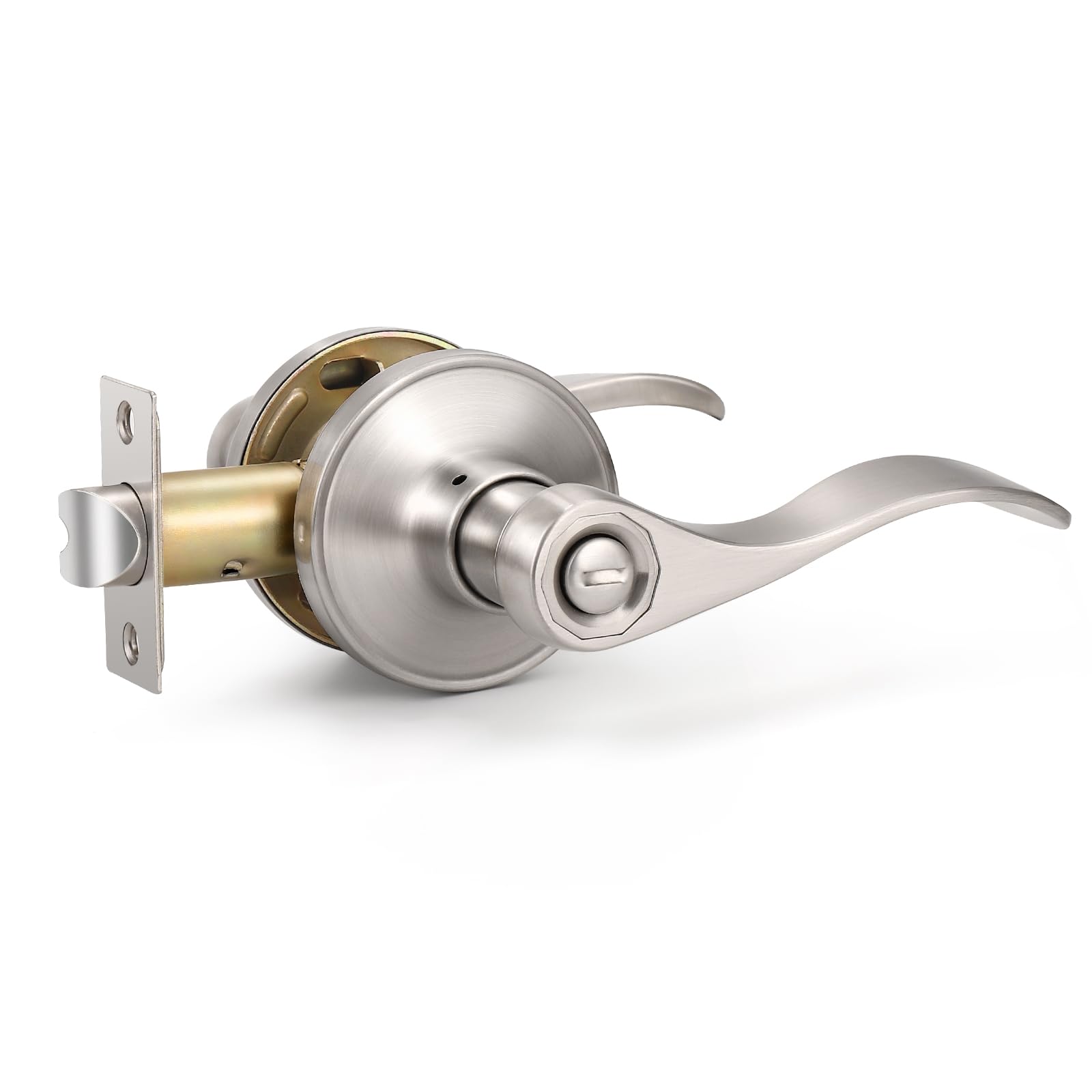 Knobonly 7 Pack Brushed Satin Nickel Door Lever Privacy Door Handles, Zinc Alloy Door Handle Interior, Keyless Lock for Bedroom or Bathroom