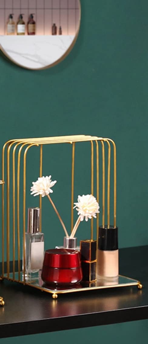 LamJum Metal Square Perfume Organiser 1 Tier With Tabletop Framed Mirror Base And Beautiful Gold Colour Decorative Cosmetics Holder Beauty Display