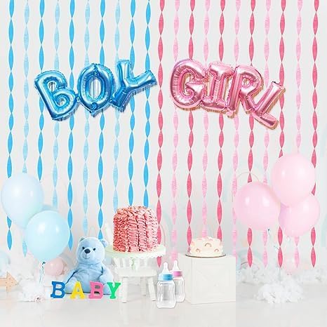 Miniatura 3 de XIKSXITN 6 rollos de serpentinas de papel crepé, papel crepé rosa y azul para decoraciones de fiestas, decoraciones de boda, decoraciones de