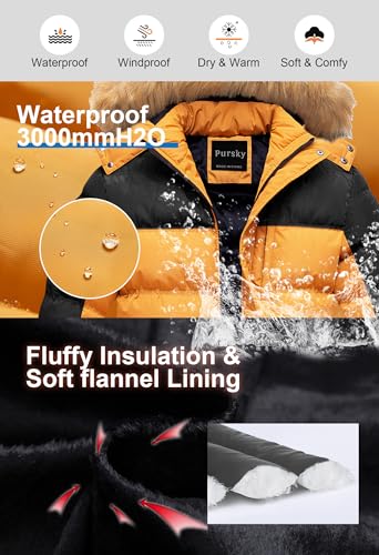 Image of Pursky Men's Puffer Jacket Waterproof Winter Bubble Coats Ski Parka Fur Hooded
