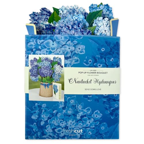 Freshcut Paper Pop Up Cards, Nantucket Hydrangeas, 12 Inch Life Sized Forever Flower Bouquet 3D Popup Greeting Cards With Blank Note Card And Envelope #TOP3