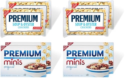 Premium Crackers Variety Pack, Soup & Oyster Crackers, 2 Bags and Premium Minis Original Saltine Crackers, 2 Boxes (Pack of 2)