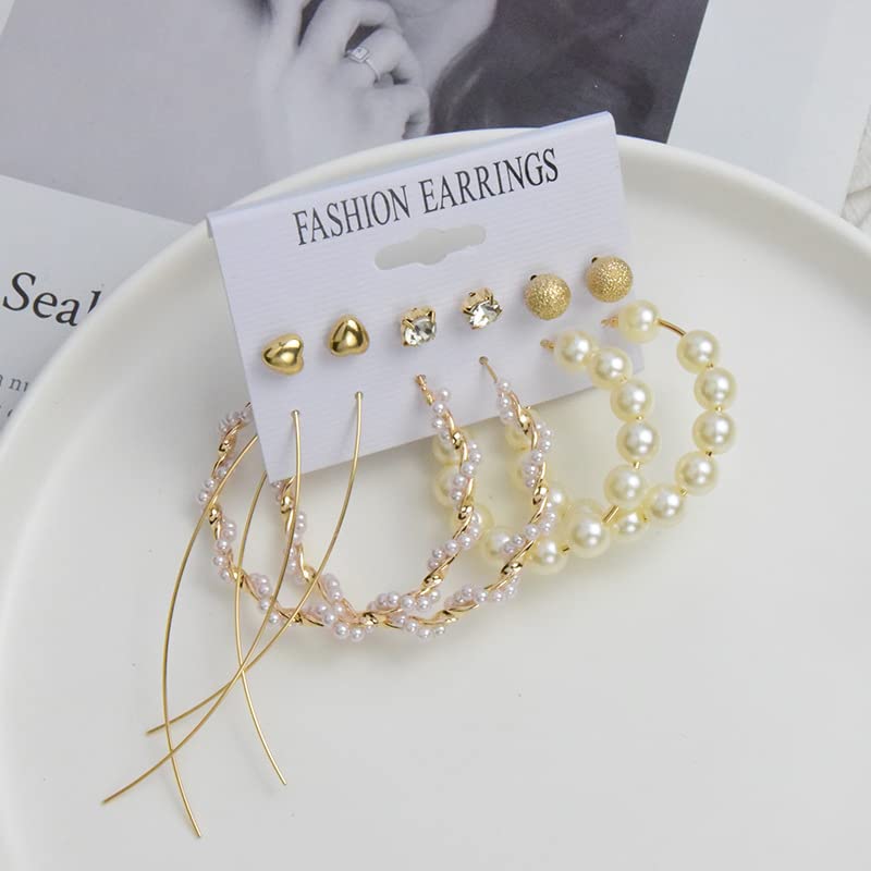 Image of ANNACREATIONS Stylish combo of pearl stud hoop earrings set for Women Girls