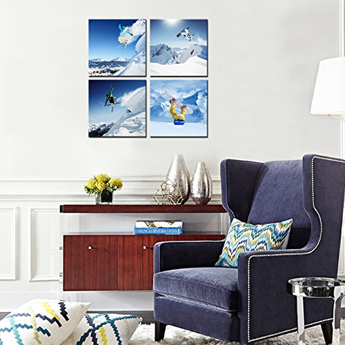 Levvarts Ski Sport Canvas Wall Art,Snow Mountain Landscape Picture Photo Canvas Print Wall Decal,Framed And Easy Hanging,Modern Home Decoration Canvas Art #TOP3