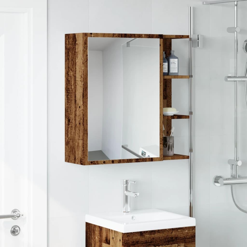 SYDE Armario Baño con Espejo 62,5x20,5x64 cm | Madera De Ingeniería Resistente, Montaje En Pared, Amplio Almacenamiento, Fácil Limpieza