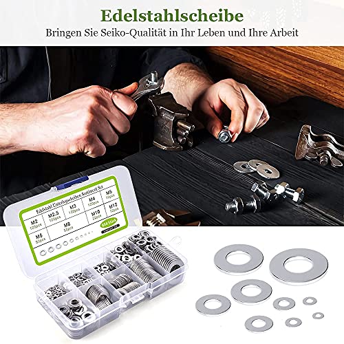 Dalifer Unterlegscheiben-Set aus Edelstahl, 684-teilig, flache Unterlegscheiben, Sicherheitsscheiben-Sortiment-Set, mit einem Sortimentskasten, insgesamt 9 verschiedene Größen M2 M2,5 M3 M4 M5 M6 M8