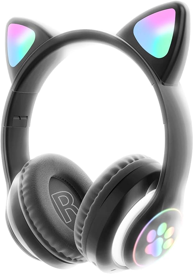 Fone Orelhas GATO Sem Fio COM LED MUDA DE COR Bluetooth Música Infantil COLORIDO ORELHINHA GATINHO (ROSA)