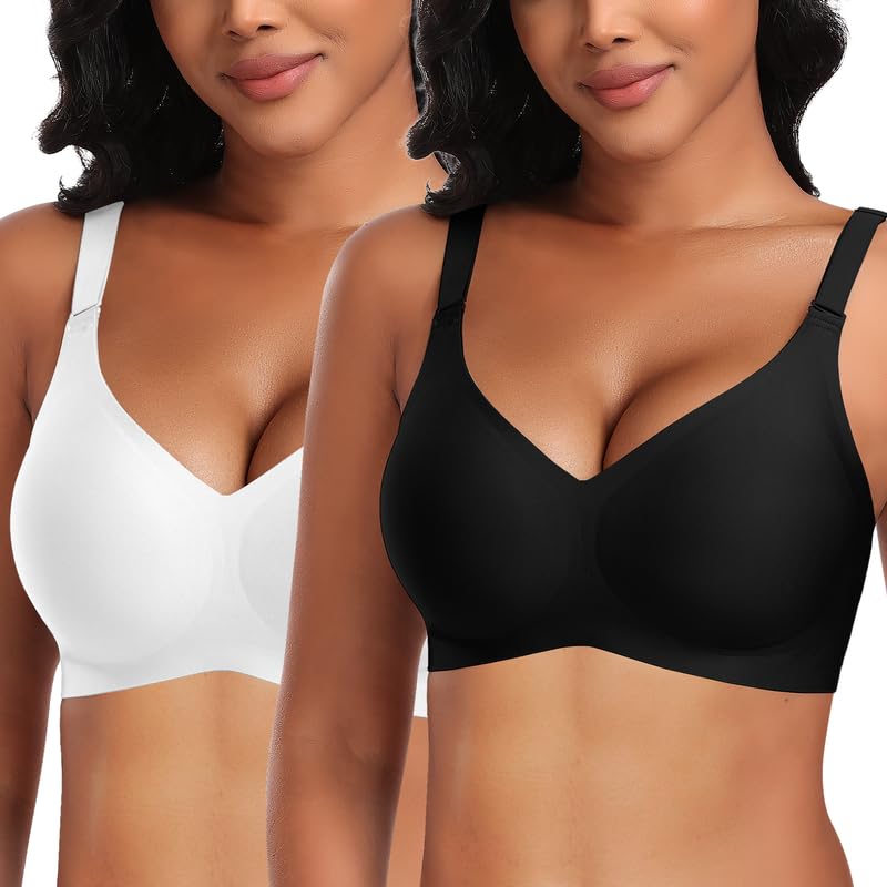 Image of DOCUMO Wireless Bras for Women No Underwire Seamless Push Up Bras with Support and Lift, V Neck Bralette with Bra Extender