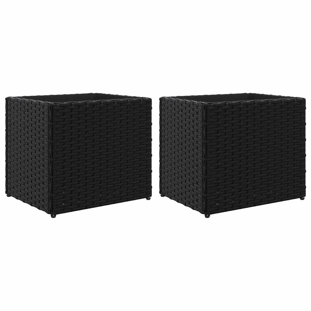 Donice ogrodowe 2 szt czarne polirattan 36x30x32 cm skrzynki na kwiaty zewnętrzne wytrzymałe na warunki atmosferyczne zestaw dekoracyjny do ogrodu balkonu tarasu