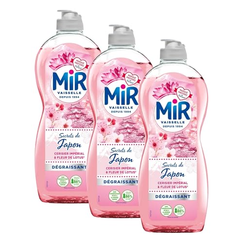 Mir Vaisselle - Secrets de Japon - Fleur de Lotus & Cerisier Impérial - Expérience Complète et Unique - Pouvoir Dégraissant - Sans Conservateurs - Sans Allergènes Parfum - Respect de la Peau - 675ml