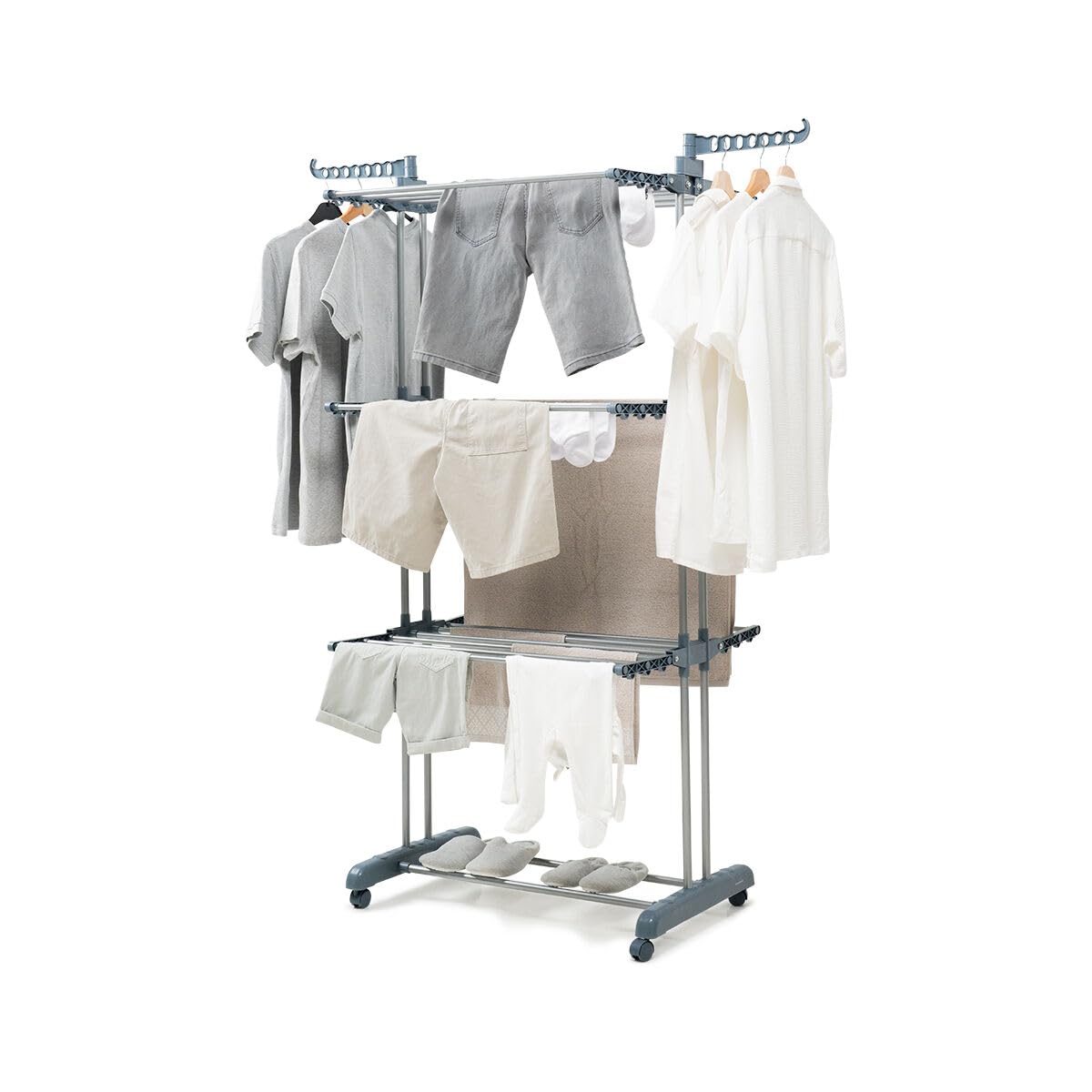 InnovaGoods® Tendedero Vertical Plegable para Exterior, Grande Capacidad hasta 40 kg, Ruedas Giratorias 360º, 3 Niveles 