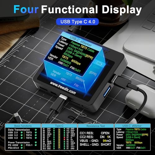 Treedix Testeur de câble USB, écran d'affichage couleur de 6,1 cm, testeur de câble USB C, testeur de câble, test de résistance, marqueur électronique de type C pour Micro-B 2.0, Micro-B 3.0, Type-C