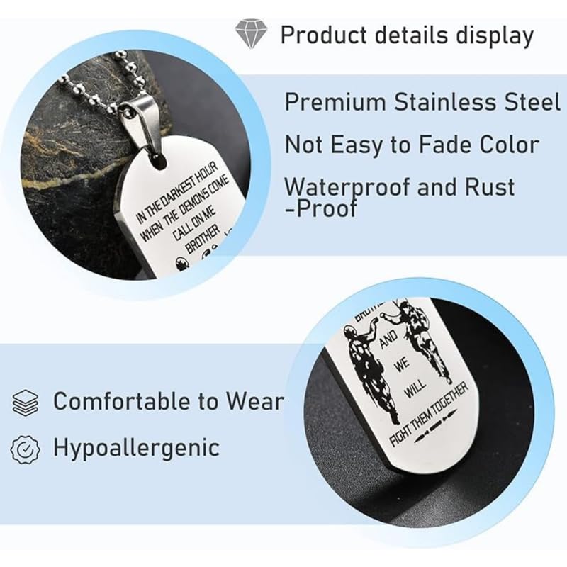 Image of New Dog Tag Necklace Fraternal Pendant For Men Motorcycle Army Brothers Soldier Tough Man BFF Stainless Steel Jewelry Gift SilverShivBLR49