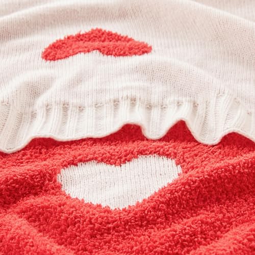 Image of CozeCube Reversible Knit Throw Blanket, Red Love Heart, 50 inchx60 inch