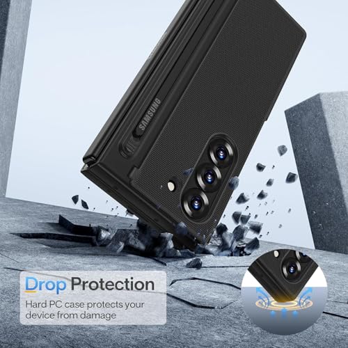 Image of Kapa Textured Grip S Pen Holder Hinge Protection Back Cover for Samsung Galaxy Z Fold6 / Fold 6 | with Kickstand & S Pen Slot Case (Black)