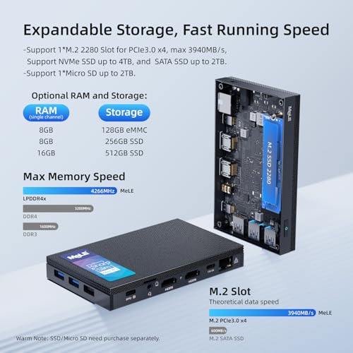 Image of MeLE Quieter4C Fanless Mini PC 32GB RAM LPDDR5 512GB(NO OS) Compatible with Win 11, Linux, Ubuntu, Debian, 4K Triple Display,Dual HDMI & USB-C,Small PC on DIY Projects, Home Lab, Linux, Media Center