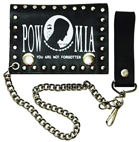POW-MIA Military Biker Chain Leather Wallet Tri Fold