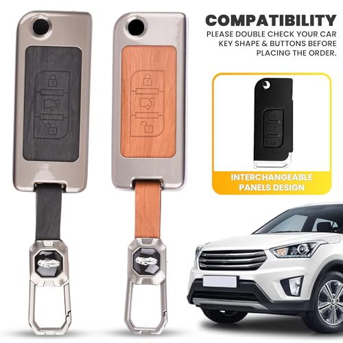 Image of Car Key Cover Compatible with Mahindra XUV-500 3-Button Smart Smart Flip Key (Dual Leather Metal (Black & Brown))