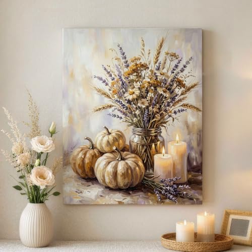 Lienzo de calabazas rústicas en tonos beige para iluminar y dar vida a tu baño