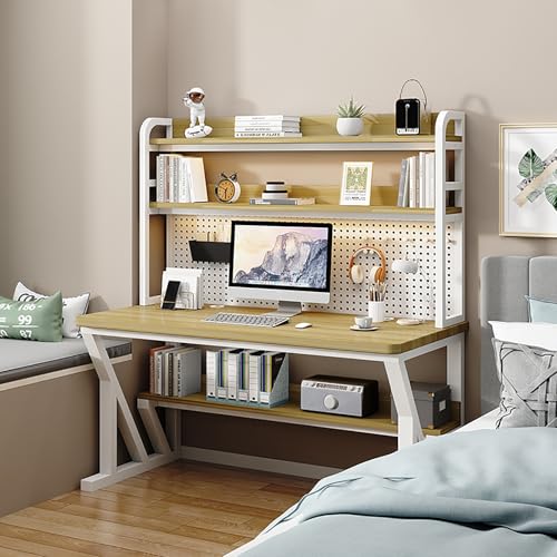 NOBBAT パソコンデスク 机 pcデスク 作業机 収納付きデスク 4段 勉強机 学習机 コンパクト 天板の厚さ3cm DIY収納用の有孔ボード付き 耐荷重300kg 複数の色が利用可能 省スペース 在宅勤務 頑丈で組立簡単 おしゃれ 勉強机(ウォルナッ