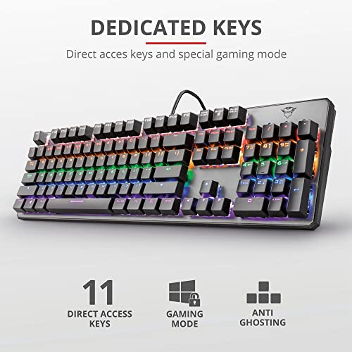 GXT 865 Asta Tastiera Meccanica Gaming, Switch Red (Tasti Meccanici Rosso), Retroilluminazione, Anti Ghosting N-key Rollover, Piastra Superiore in Metallo, Nero [Layout Italiano] - Tastiera gaming - Immagine 4