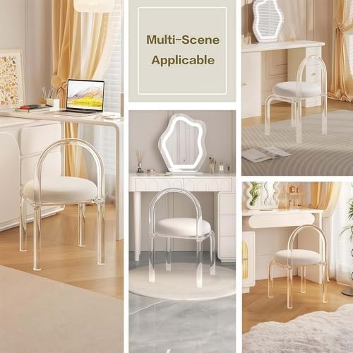 Silla de tocador de acrílico con cojín cómodo para dormitorio y sala de estar u oficina 4