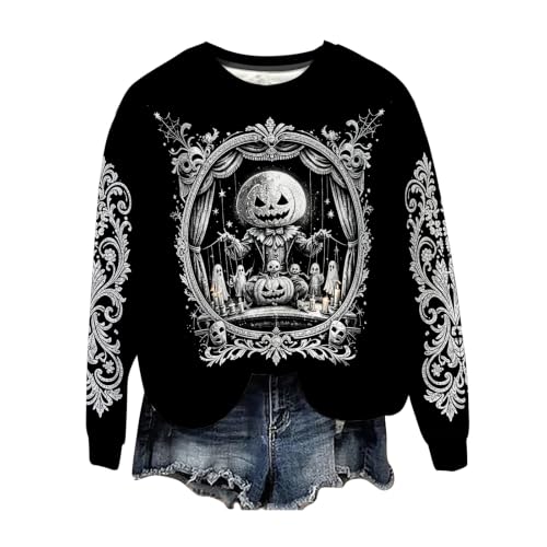 Halloween Sweatshirt Women Pumpkin Ghost Crewneck Shirts Vintage Streetwear - image 1
