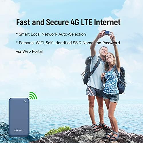 GlocalMe UPP 4G mobile WiFi router, available in over 140 countries, no SIM card required, no roaming fees, MIFI with 1GB global and 8GB EU data, international hotspot (Blue)