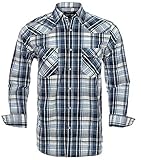 Western Shirts for Men with Snap Buttons Regular Fit Plaid Mens Long Sleeve Shirts Casual,Blue White 009, X-Large