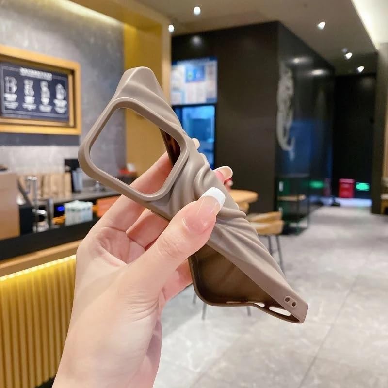 Image of COVERLY Heart Shape Design Back Case Cover for iPhone 12 Pro | Embossed Wrinkle Cute Silk Pattern | Love Trendy Matte TPU | Soft Silicone Fashion Aesthetic Cover for Girls & Women (Brown, Shockproof)