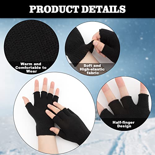 Fingerless Gloves For Women Men Winter Warm Knitted Gloves Half Finger Gloves For Women Cold Weather Fingerless Mittens For Women Men Gloves With Finger Holes Womens Mens Winter Gloves(2 Packs, Black) #TOP2