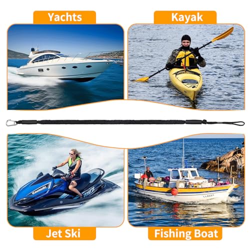 EFUTURETIME 2 x Bungee Dock Line Boot Festmacher Seil 10cm (4FT), Fenderleine mit Auge Schwarz mit Haken, Bootszubehör für Boote, Kajak, Jetski, Pontoon, Kanu