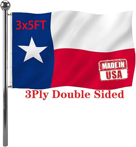 Jayus Bandera del estado de Texas de doble cara de 3 x 5 pies para exteriores, banderas de la República de Texas 220D resistentes, colores vivos,