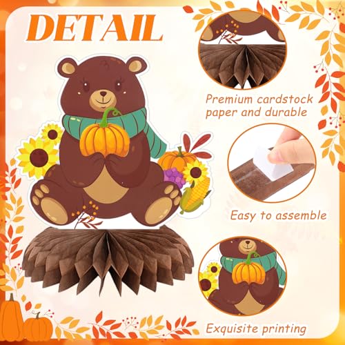Image of 12 Pcs Thanksgiving Fall Party Honeycomb Centerpieces Decorations Autumn 3D Honeycomb Centerpieces Turkey Pumpkin Table Toppers Sign for Thanksgiving Fall Party Supplies