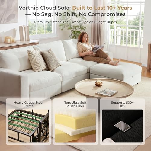 Image of Cloud Couch Sectional 113.2'' Oversized Modular Deep Seat Sofa L Shaped Comfy White Cloud Couch with Washable Cover for Living Room 3 Seater with 1 Ottoman
