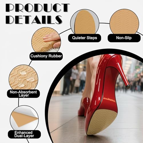 Image of 6 Pcs Shoe Sole Protector - Self-Adhesive Anti-Slip Grips for High Heels & Boots & Dress Shoes, Non-Slip Shoe Bottom Pads for Women (6 x 4 Inches, Clear + Black & Yellow)