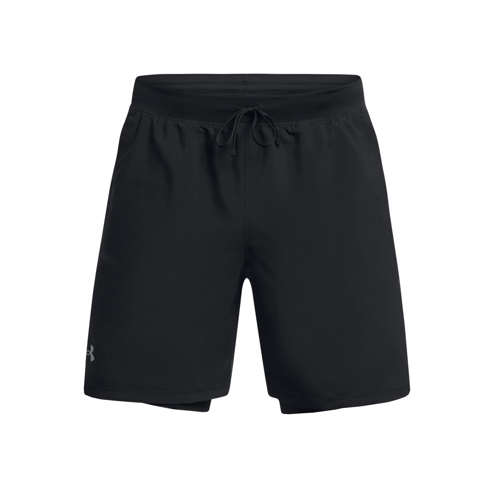 Under Armour UA Launch 7'' 2-in-1 Short Pantalones cortos deportivos con interior transpirable para hombre, shorts deportivos muy ligeros, color gris brezo/gris brezo/reflectante