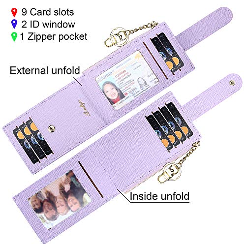 Image of Badiya Slim Women Wallet RFID Blocking Bifold Compact 9 Card Slots Holder Wallets Soft Leather with Zipper Coin Pocket 2 ID Window