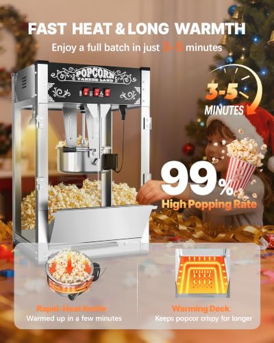 Image of 16 Oz Commercial Popcorn Machine, Movie Theater Popcorn Machine, Black Tabletop Pop Corn Machine with 3-Switch Control & Steel Frame Tempered Glass Doors