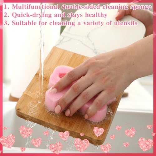 Image of Tioncy 12 Pack Kitchen Sponges Bulk Dual Sided Scrubber Sponges Dishwashing Kitchen Cleaning Accessories for Dishes Pots Pans Cute Household Supplies(Classic Bow)