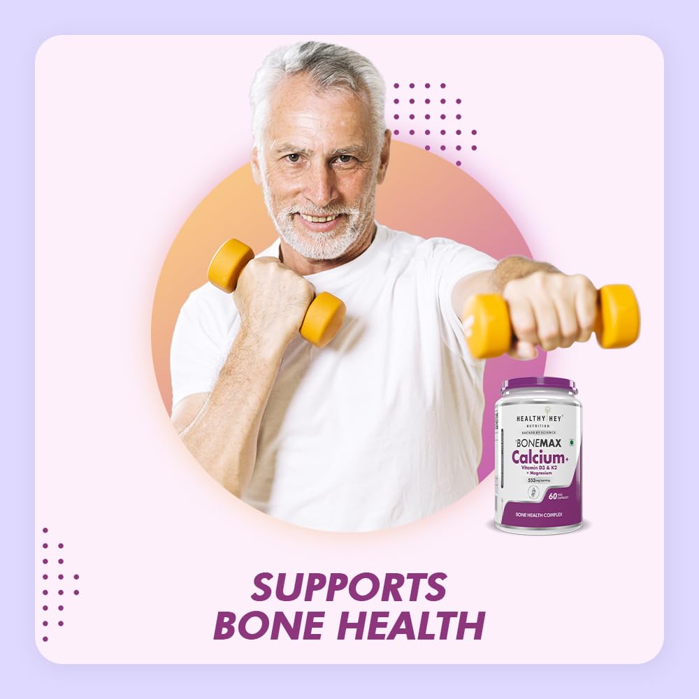 HealthyHey Nutrition Vegan Calcium with Magnesium, Vitamin D3 & Vitamin K2- Mk7 - BoneMax - Bone Health Complex - 60 Vegetable Capsules 1