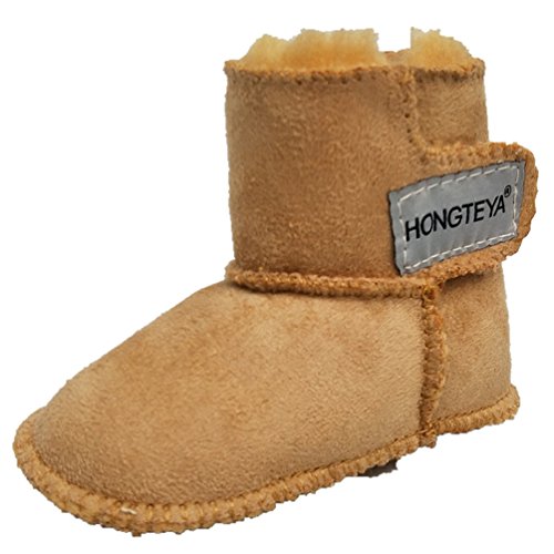 HONGTEYA Super Warm Baby Snow Boots with Fur Baby Bootie for Boys and Girls (15cm 5.9inch 12-18months, Brown)