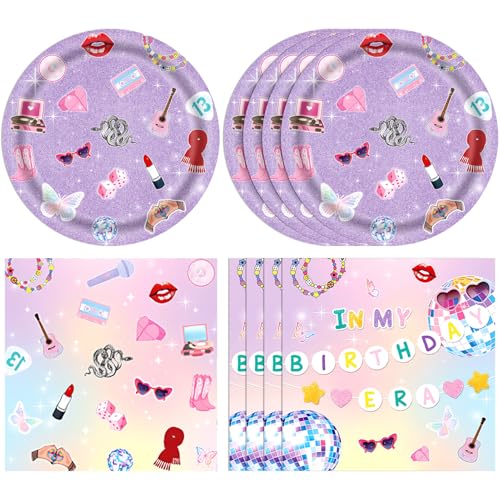 40PCS In My Birthday Era Decorations Friendship Party Tableware Includes In My Birthday Era Singer Music Disposable Dessert Plates and Paper Napkins for Girl Fans Party Supplies