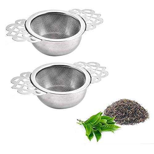 Wankd Tea Strainer, Tea Filter with Bowl, drip Tray, 304 Stainless Steel Tea Strainer for Loose Tea, Premium Strainer, with Handle Design Suitable for Most teacups and Tea Bowls (2 Pieces)