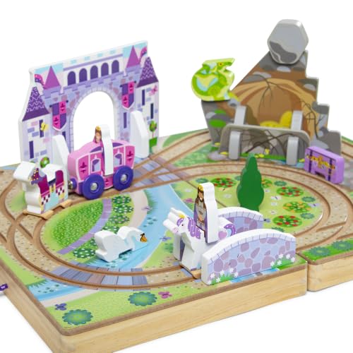 Image of Melissa & Doug 19-Piece Wooden Take-Along Tabletop Kingdom - Carriage, Horse, Unicorn, Dragon, More