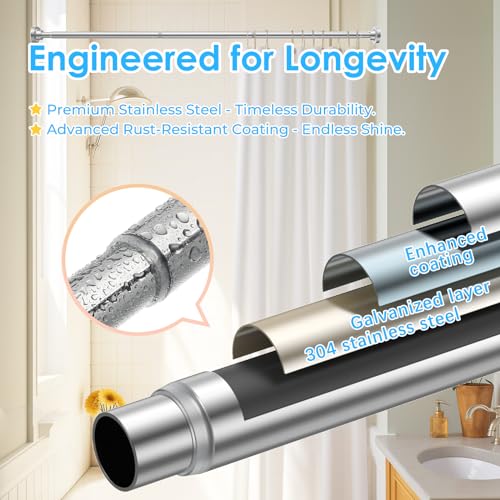 AIZESI Silver Shower Curtain Pole 107-185CM,Adjustable Spring Tension Rod for Bathroom,Non-slip Tension Shower Rod Extenable,No-drilling Tension Curtain Rod,Rust-Resistance Tension Rod. - Image 6