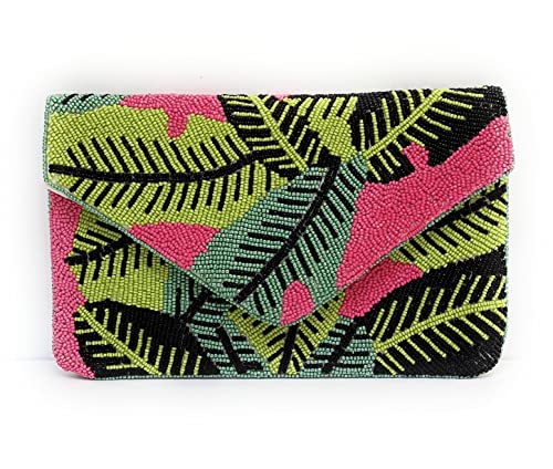 Palm Leaves Beaded Clutch Purse